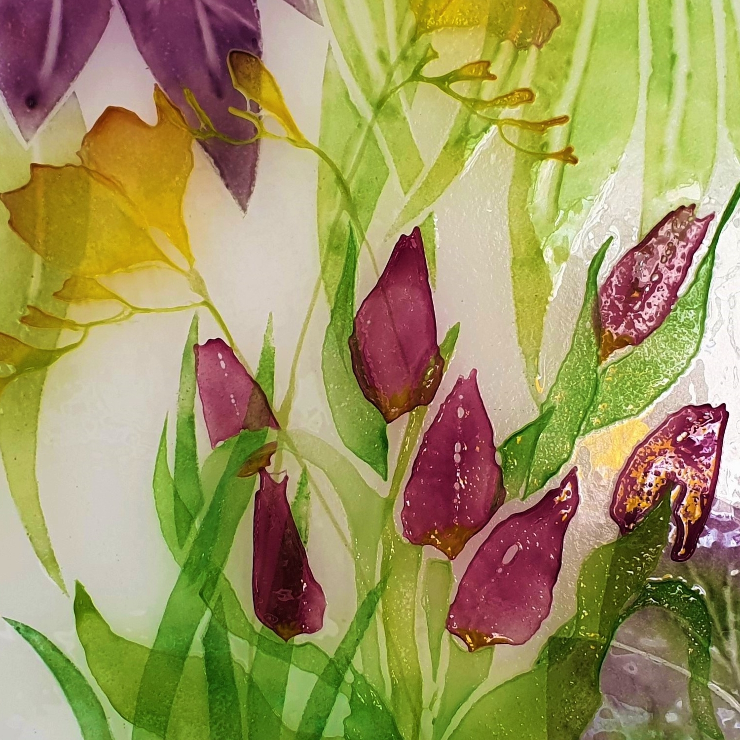 freesia and tulips glass wall art